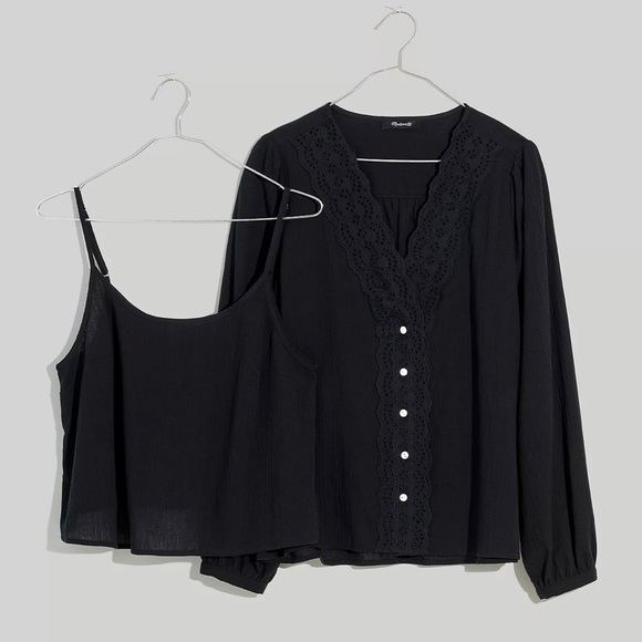 Madewell Tops - NWT Madewell Eyelet-Trim Twin Set Top in Black - Medium